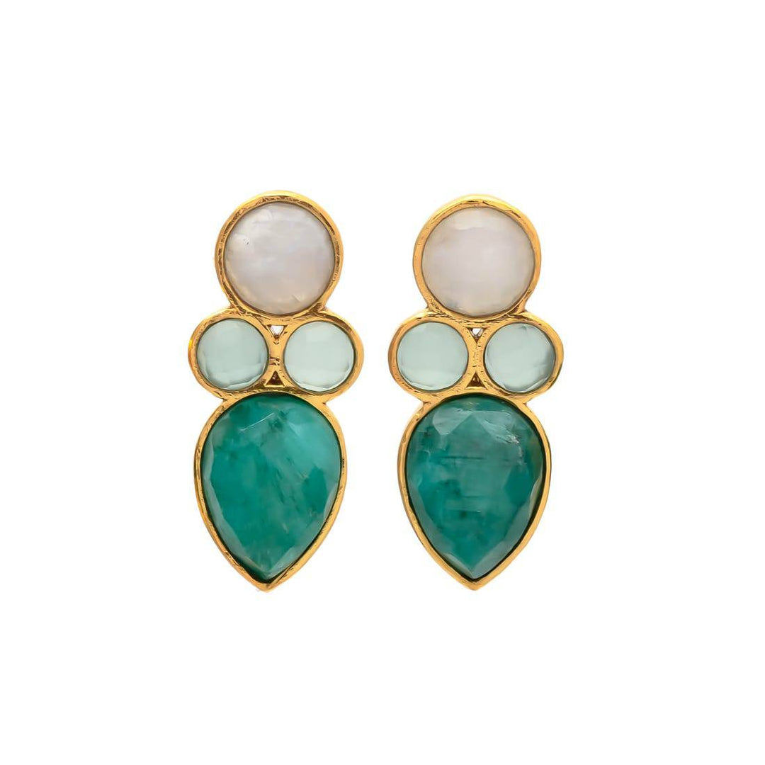 Pendientes con piedras Alexa Blanco, Aguamarina y Verde - Mestiza Joyas