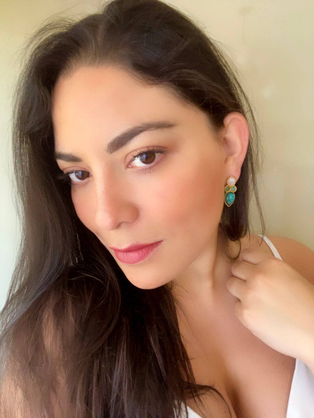 Pendientes con piedras Alexa Blanco, Aguamarina y Verde - Mestiza Joyas