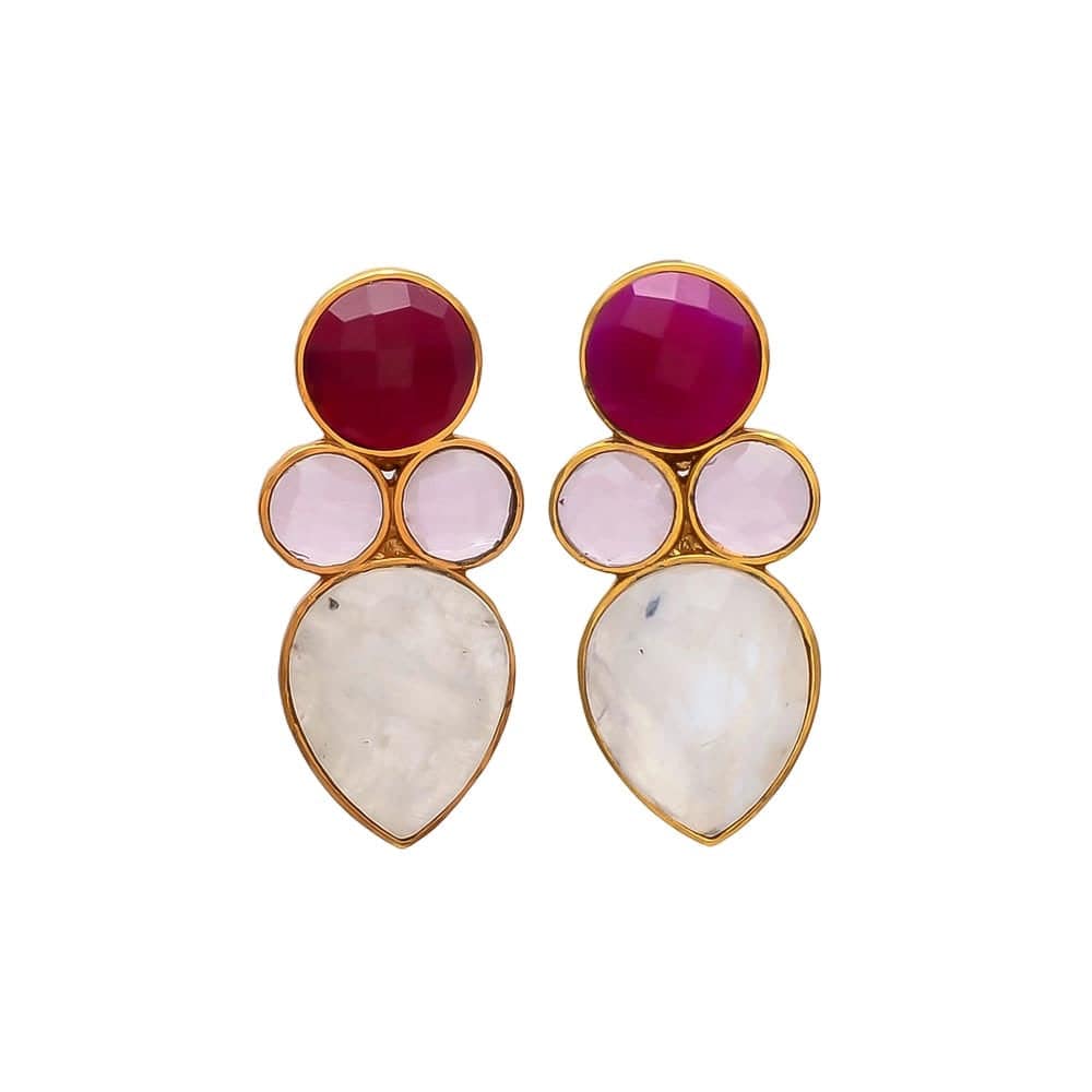 Pendientes con piedras Alexa Granate, Rosa y Piedra Luna - Mestiza Joyas