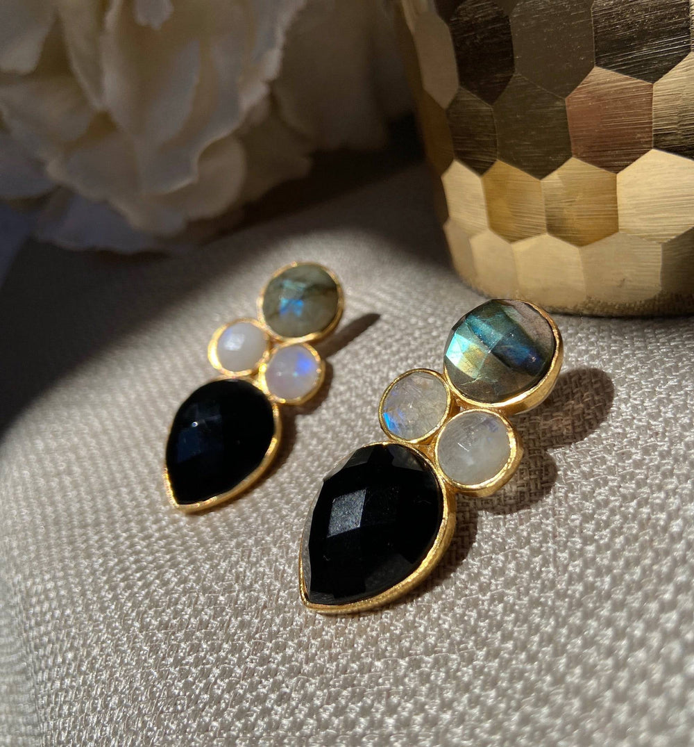 Pendientes con piedras Alexa Labradorita, Blanco y Negro - Mestiza Joyas