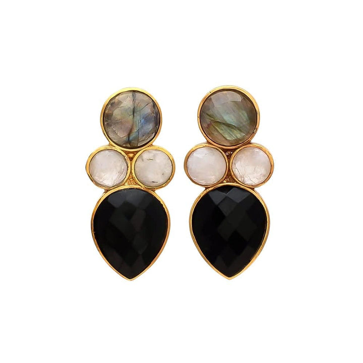 Pendientes con piedras Alexa Labradorita, Blanco y Negro - Mestiza Joyas
