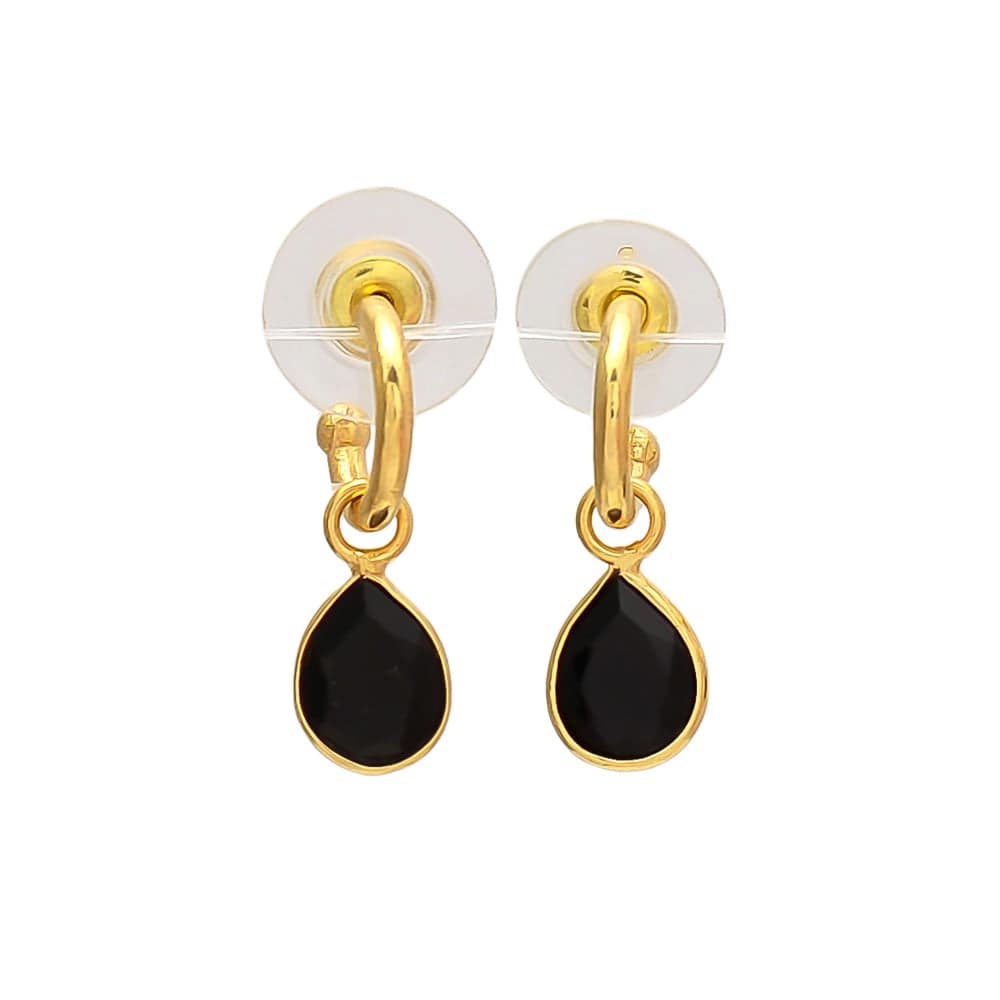 Pendientes con piedras Aro Gota Negro - Mestiza Joyas