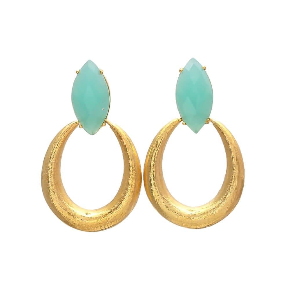 Pendientes con piedras Bali ovalado Aguamarina - Mestiza Joyas