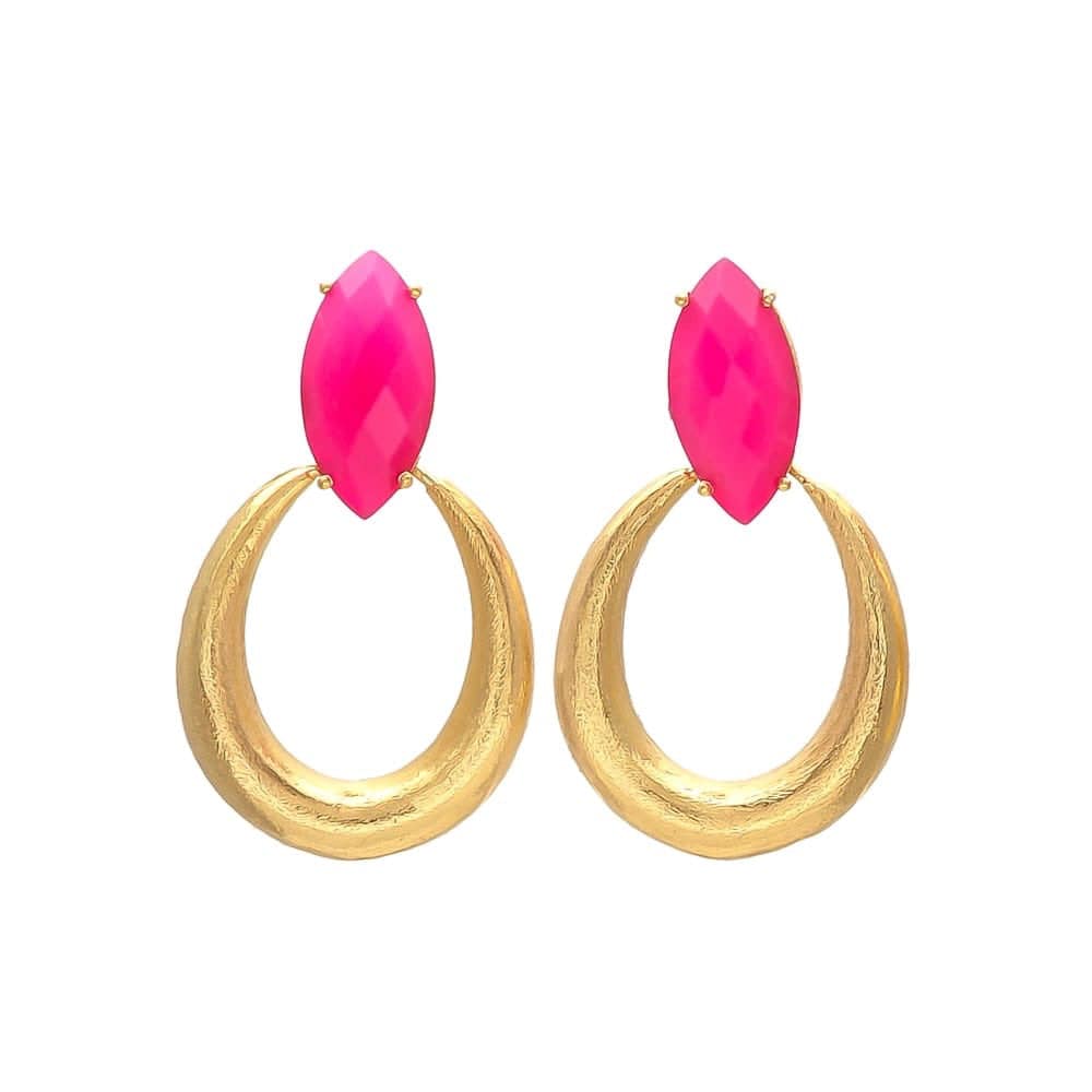 Pendientes con piedras Bali Ovalado Fucsia - Mestiza Joyas