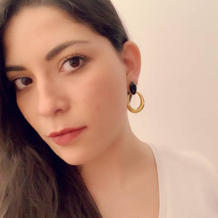 Pendientes con piedras Bali ovalado Negro - Mestiza Joyas
