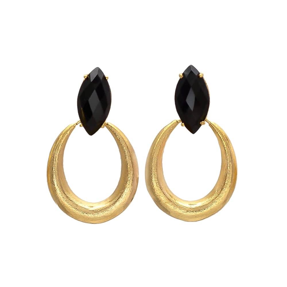 Pendientes con piedras Bali ovalado Negro - Mestiza Joyas