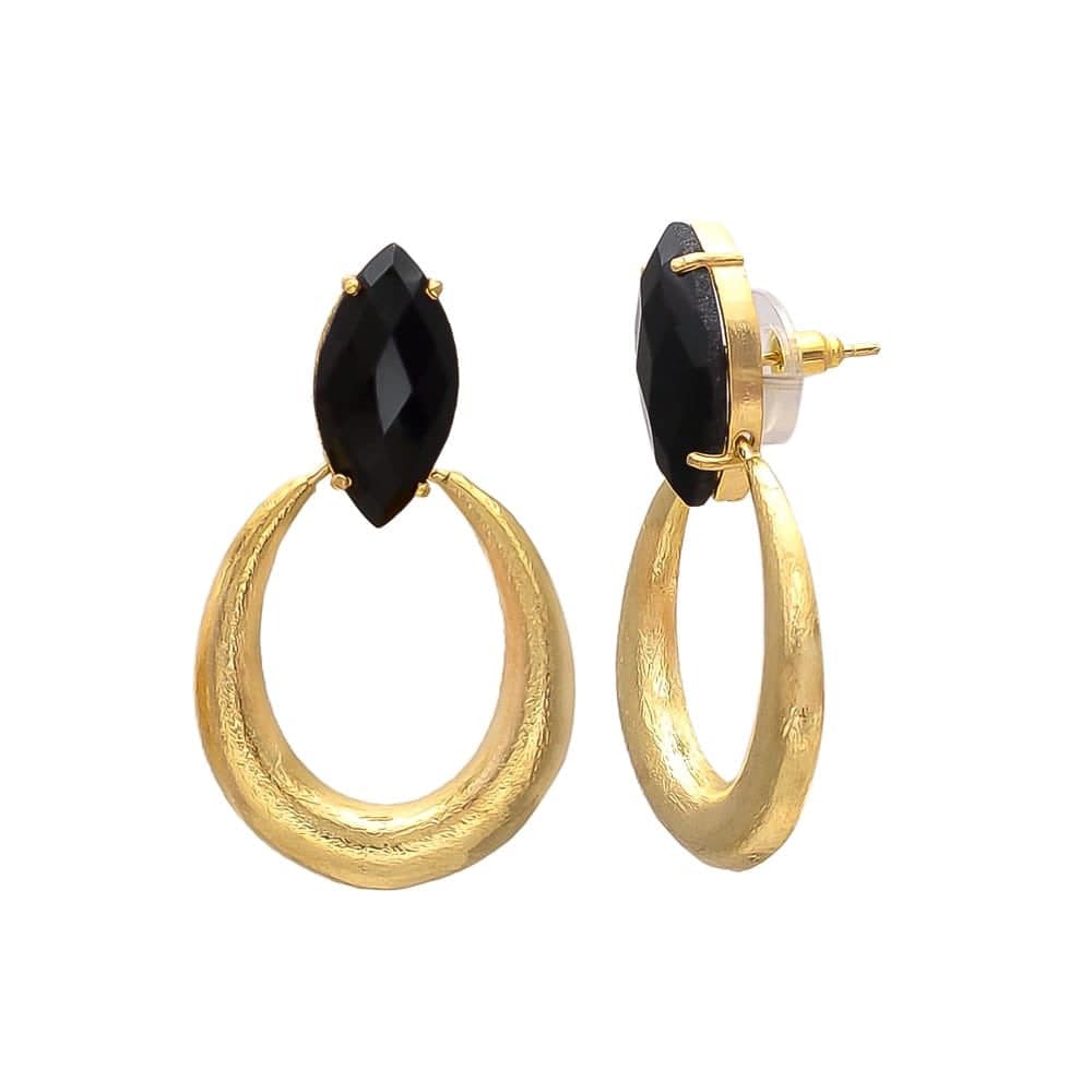 Pendientes con piedras Bali ovalado Negro - Mestiza Joyas