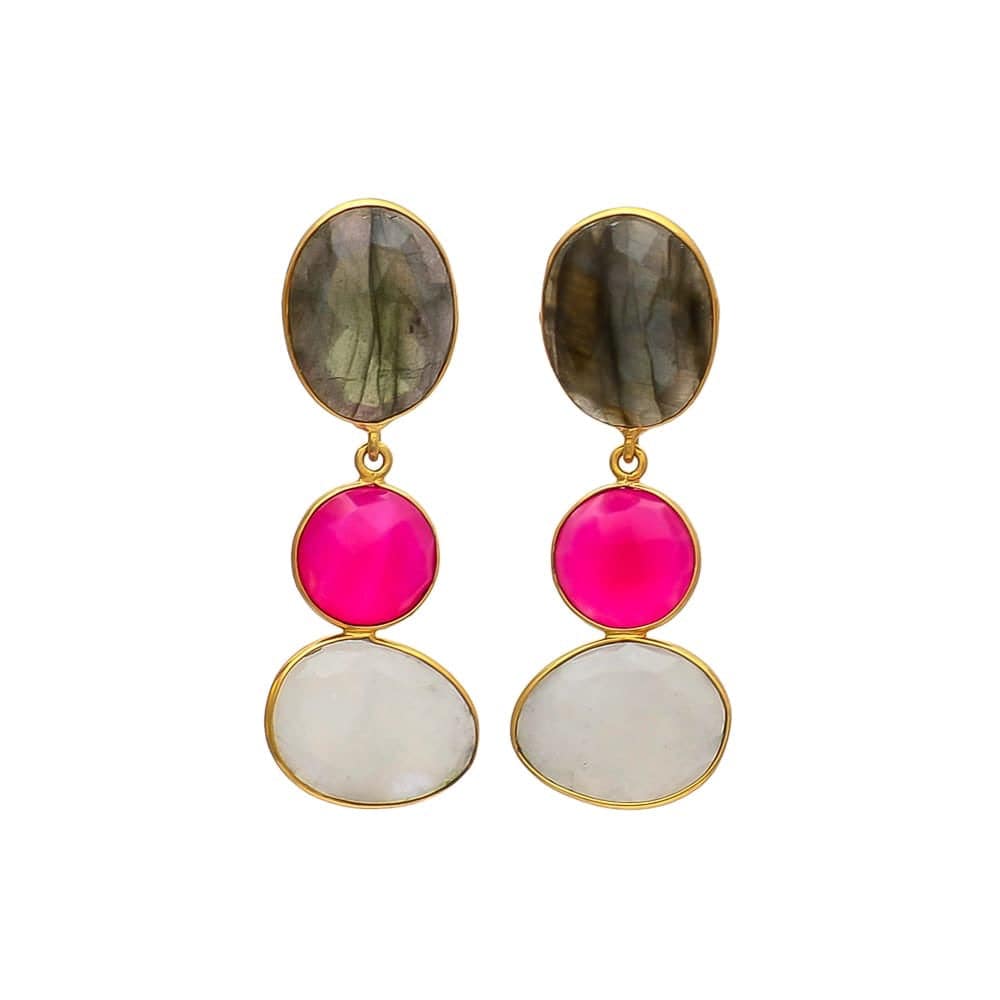 Pendientes con piedras Begonia Labradorita, Fucsia y Piedra de Luna - Mestiza Joyas