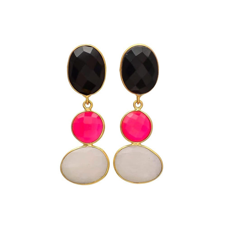 Pendientes con piedras Begonia Negro, Fucsia y Luna - Mestiza Joyas