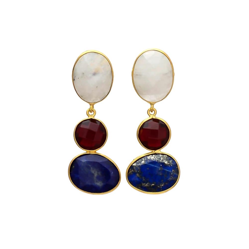 Pendientes con piedras Begonia Piedra de Luna, Granate y Azul - Mestiza Joyas