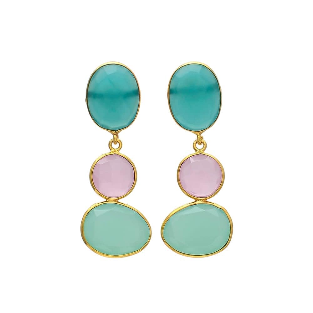 Pendientes con piedras Begonia Verde Rosa y Aguamarina - Mestiza Joyas