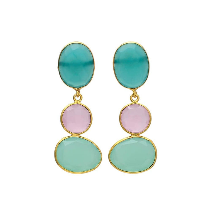 Pendientes con piedras Begonia Verde Rosa y Aguamarina - Mestiza Joyas