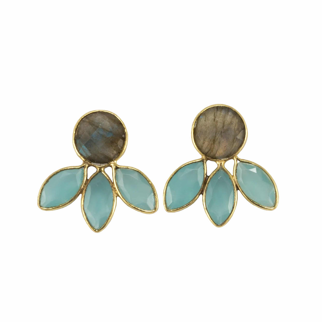 Pendientes con piedras Chiara Labradorita y Aguamarina - Mestiza Joyas
