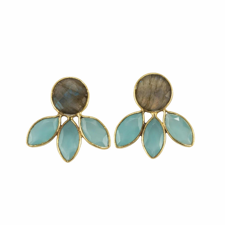 Pendientes con piedras Chiara Labradorita y Aguamarina - Mestiza Joyas