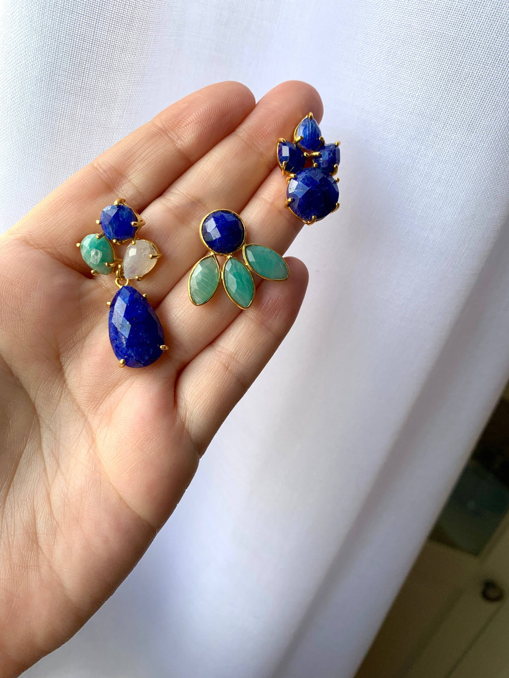 Pendientes con piedras Chiara Zafiro y Amazonita - Mestiza Joyas