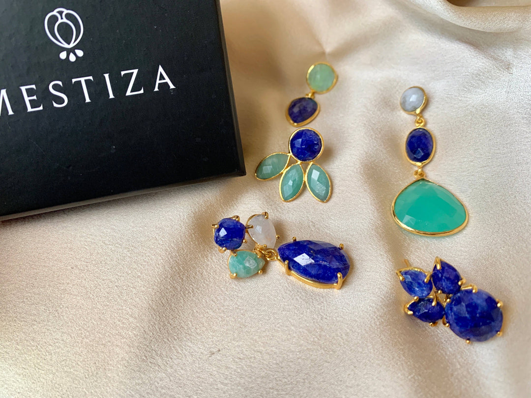 Pendientes con piedras Chiara Zafiro y Amazonita - Mestiza Joyas