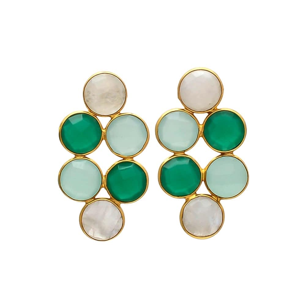 Pendientes con piedras Circus Piedra Luna, Aguamarina y Verde - Mestiza Joyas