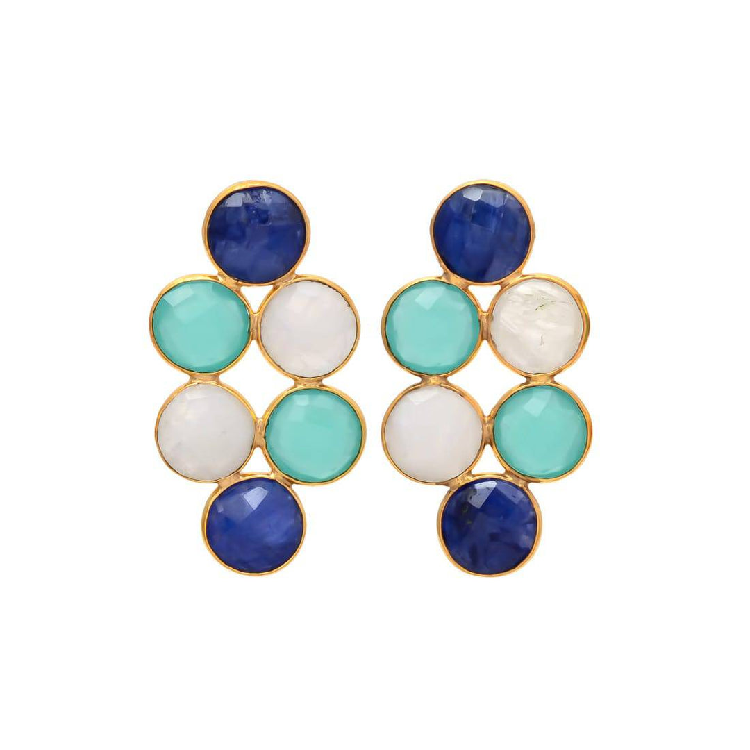 Pendientes con piedras Circus Zafiro, Amazonita y Luna - Mestiza Joyas