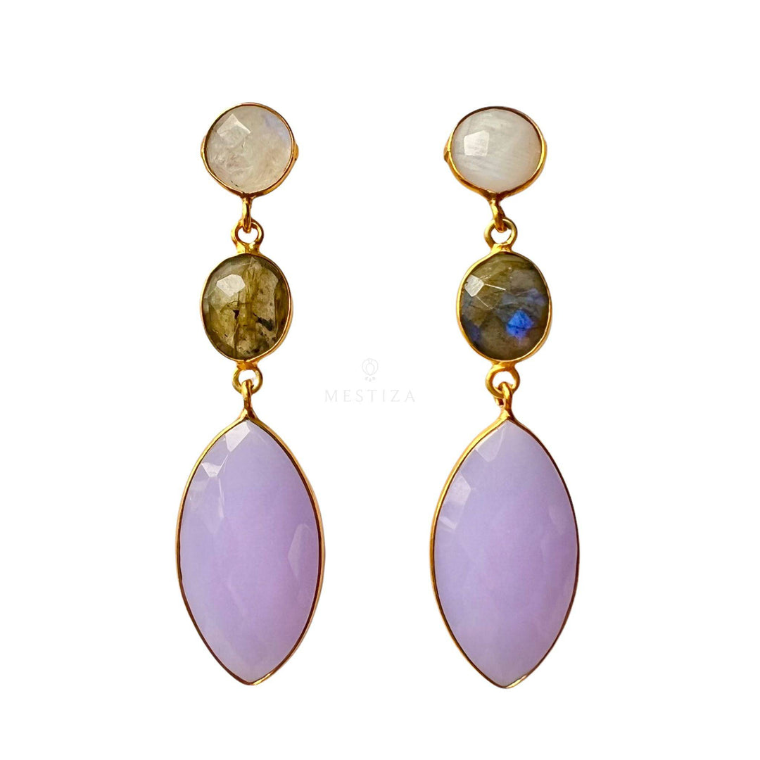 Pendientes con piedras Córdoba Blanco, Labradorita y Lila - Mestiza Joyas