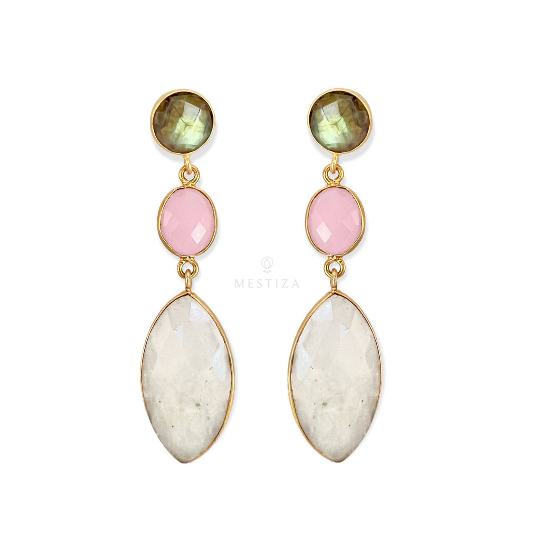 Pendientes con piedras Córdoba Labradorita, Rosa y Blanco - Mestiza Joyas
