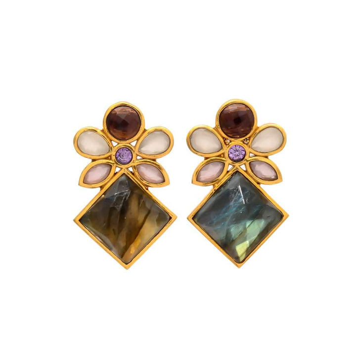 Pendientes con piedras Elegance Amatista, Blanco, Rosa y Labradorita - Mestiza Joyas