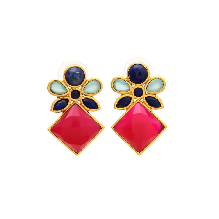Pendientes con piedras Elegance Azul, Aguamarina y Fucsia - Mestiza Joyas