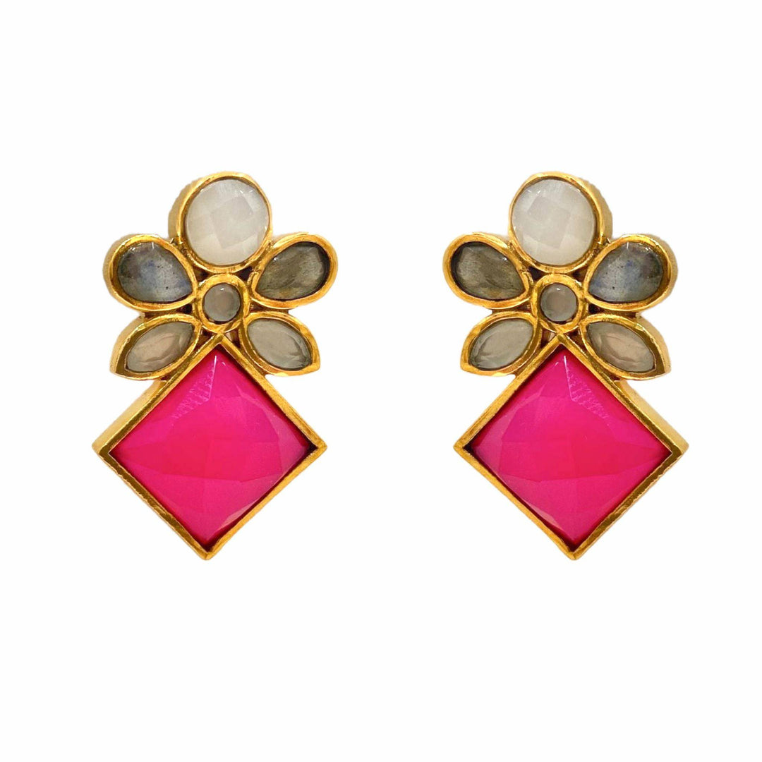 Pendientes con piedras Elegance Blanco, Labradorita y Fucsia - Mestiza Joyas