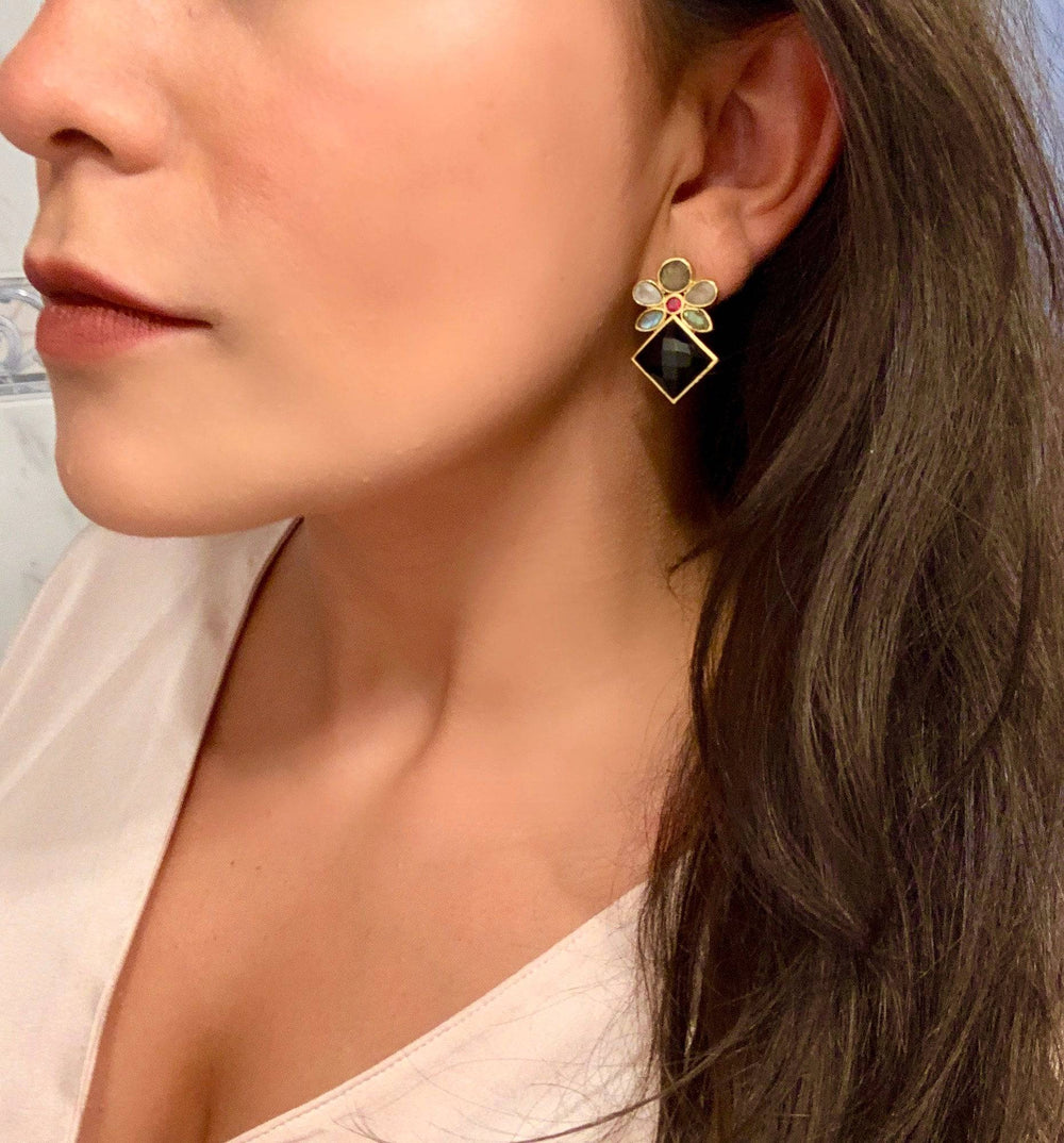 Pendientes con piedras Elegance Labradorita,Blanco y Negro - Mestiza Joyas