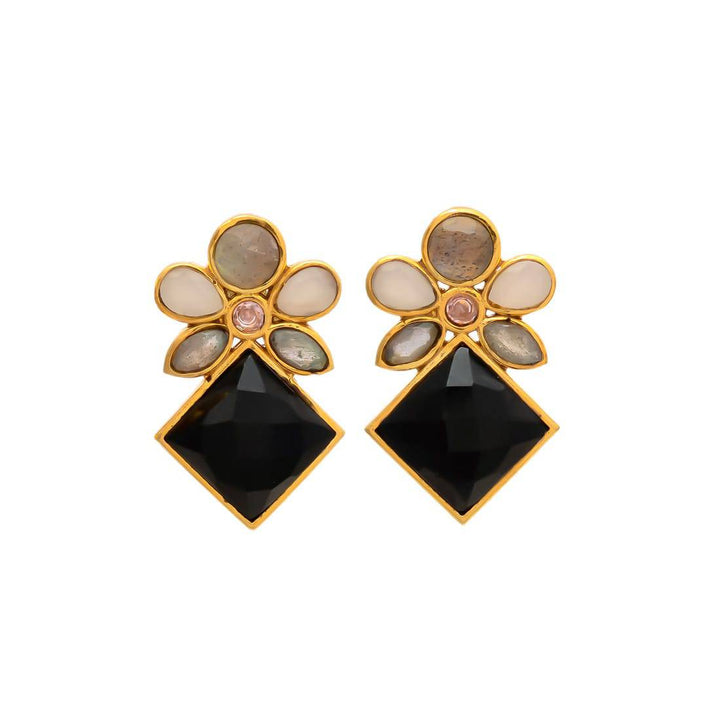 Pendientes con piedras Elegance Labradorita,Blanco y Negro - Mestiza Joyas