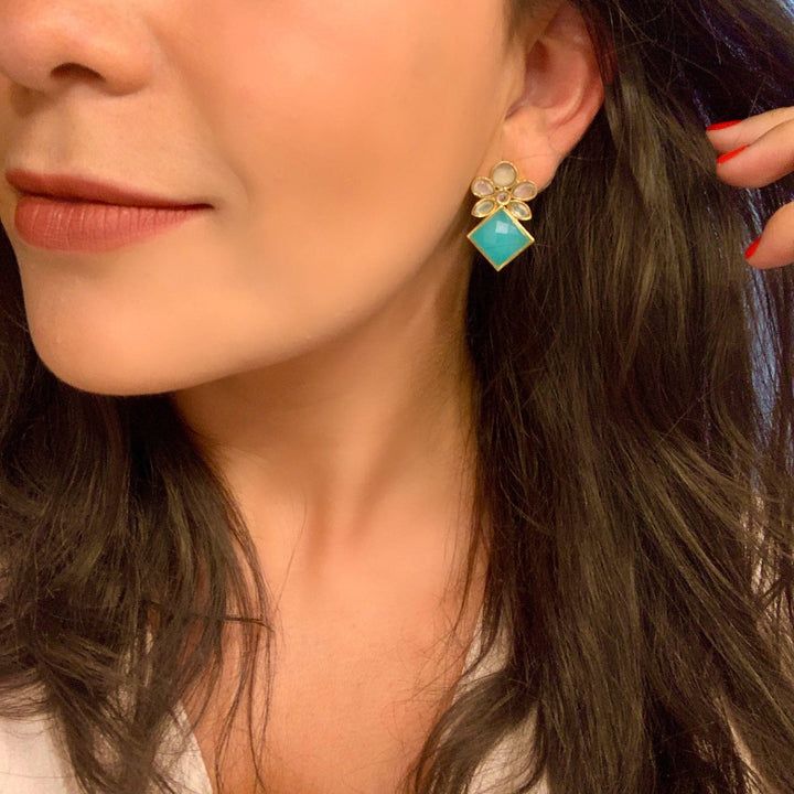 Pendientes con piedras Elegance Rosa, Blanco y Aguamarina - Mestiza Joyas