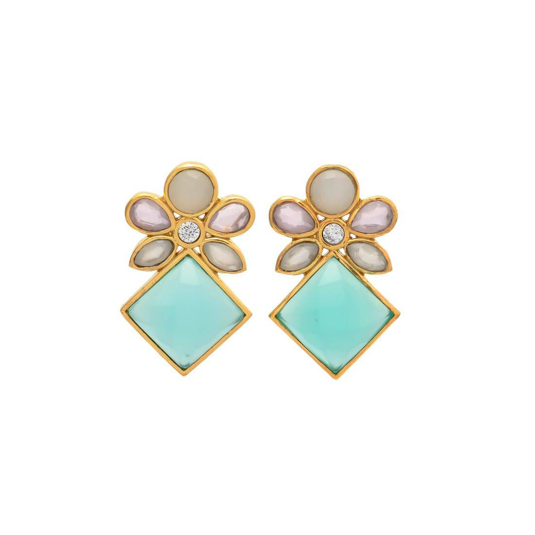 Pendientes con piedras Elegance Rosa, Blanco y Aguamarina - Mestiza Joyas