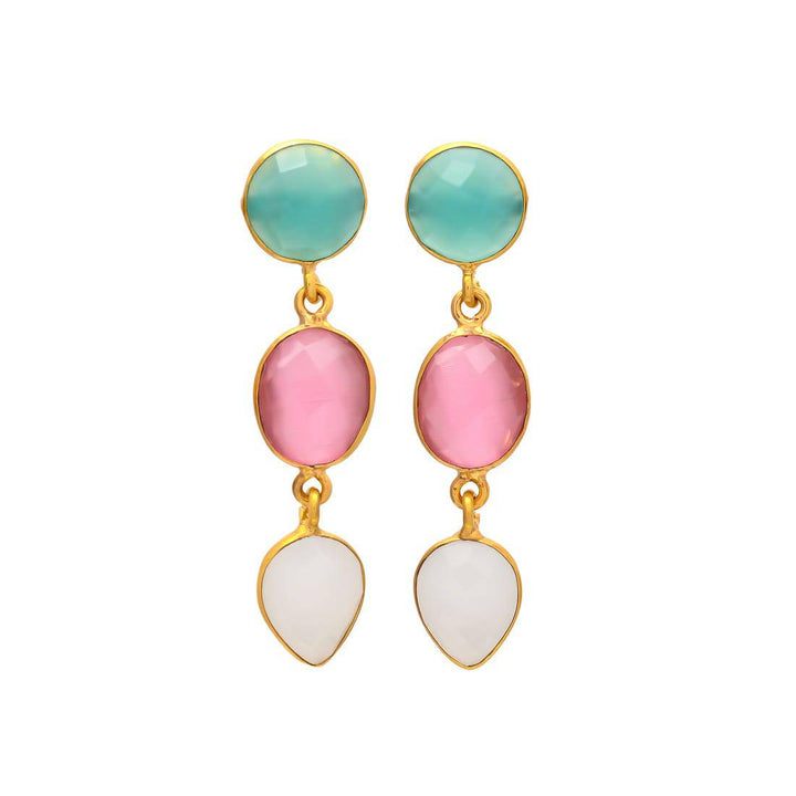 Pendientes con piedras Estocolmo Aguamarina, Rosa y Blanco - Mestiza Joyas