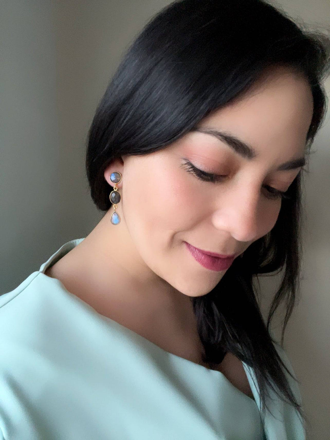 Pendientes con piedras Estocolmo Labradorita - Mestiza Joyas