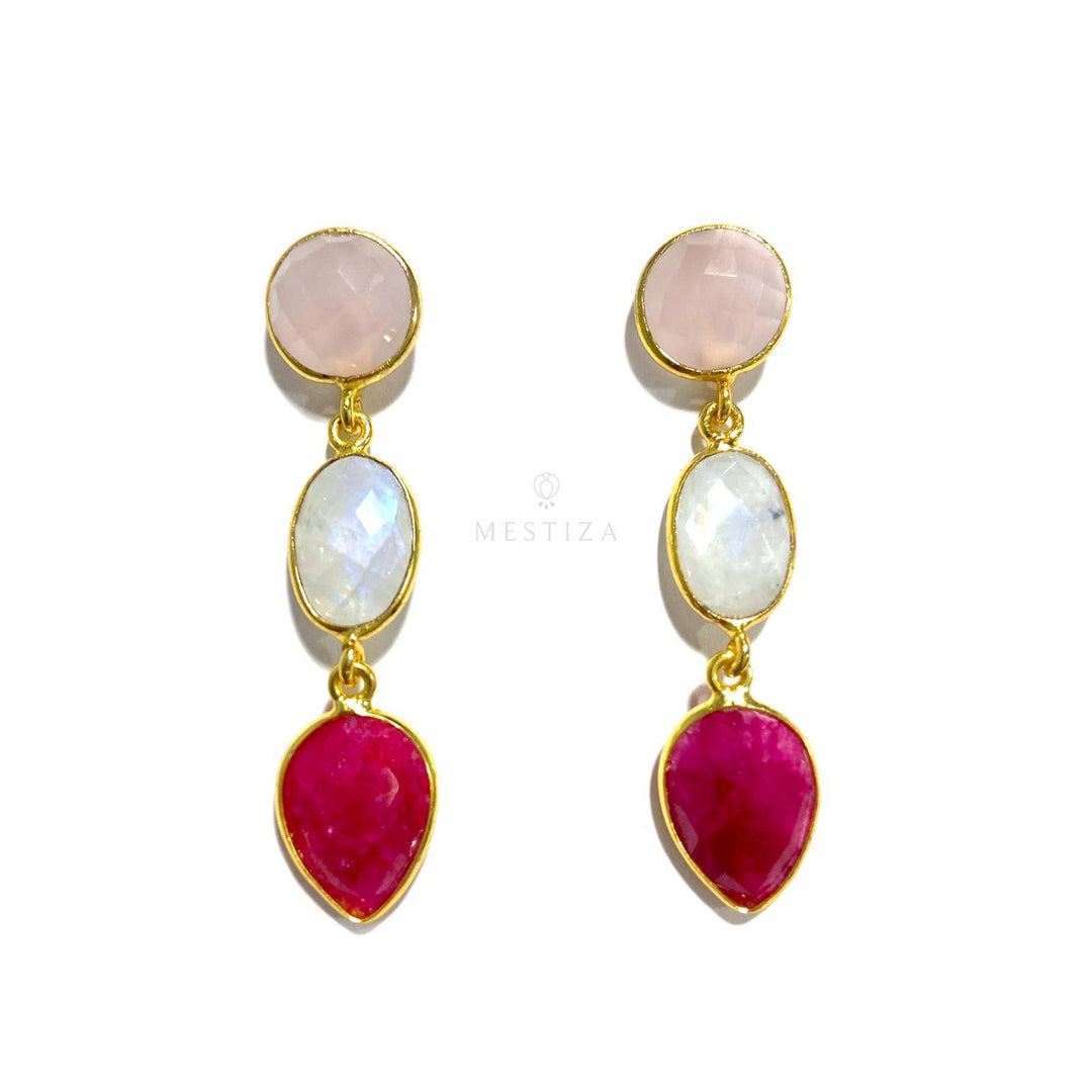 Pendientes con piedras Estocolmo Rosa, Luna y Granate - Mestiza Joyas