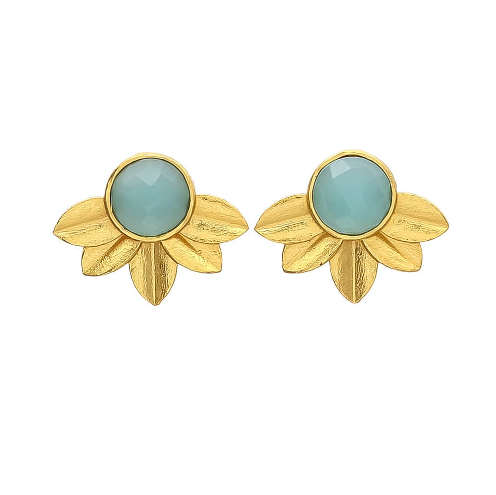 Pendientes con piedras Flor Circular Aguamarina - Mestiza Joyas