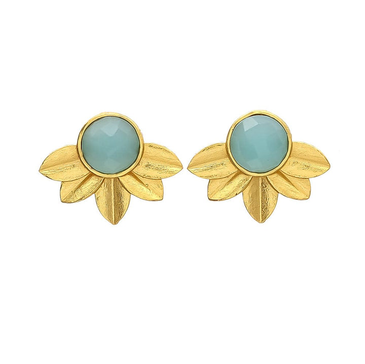 Pendientes con piedras Flor Circular Aguamarina - Mestiza Joyas