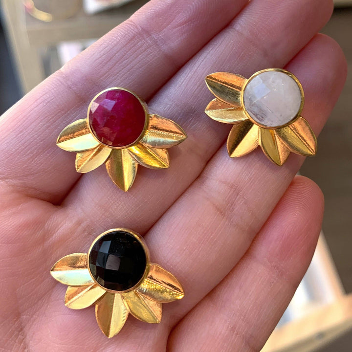 Pendientes con piedras Flor Circular Negro - Mestiza Joyas
