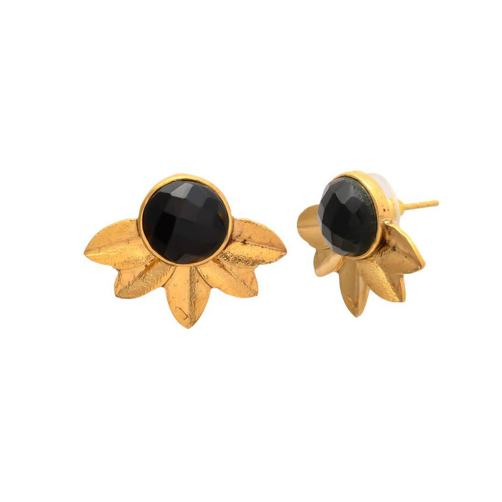 Pendientes con piedras Flor Circular Negro - Mestiza Joyas