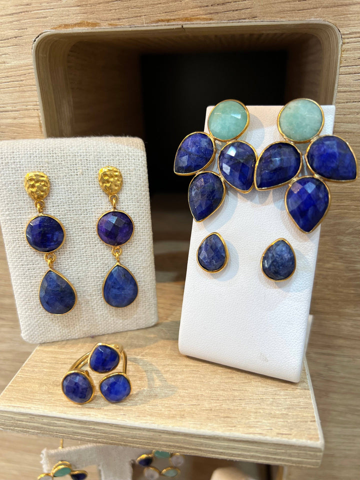 Pendientes con piedras Hortensia Amazonita y Azul - Mestiza Joyas