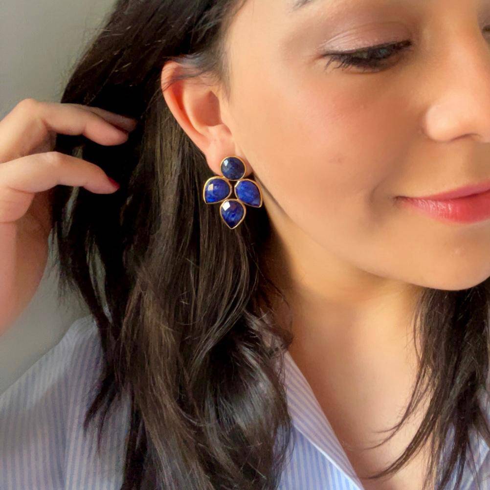 Pendientes con piedras Hortensia Azul - Mestiza Joyas