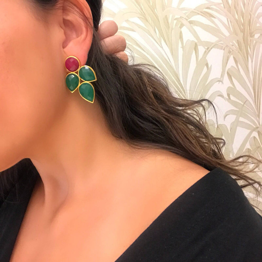 Pendientes con piedras Hortensia Fucsia y Verde - Mestiza Joyas