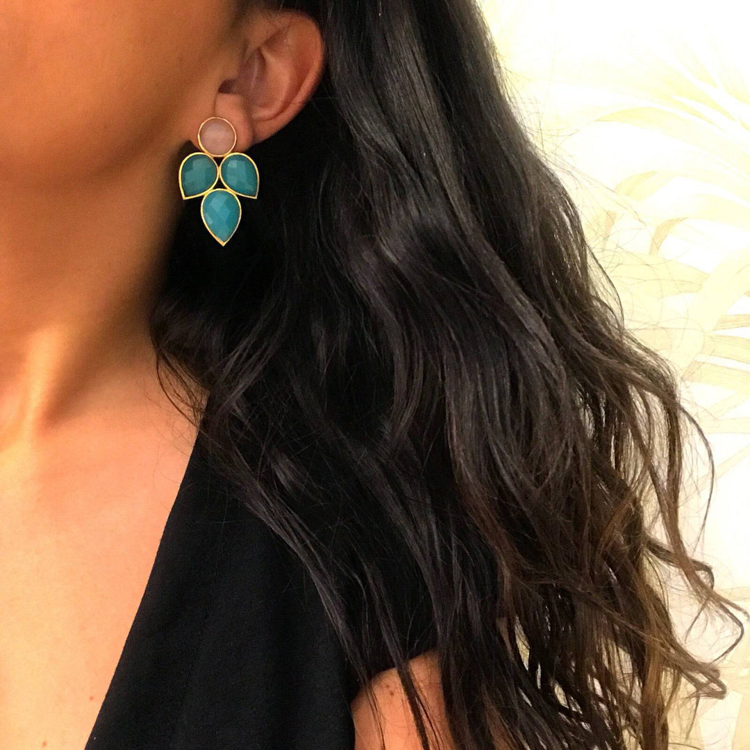 Pendientes con piedras Hortensia Rosa y Aguamarina - Mestiza Joyas