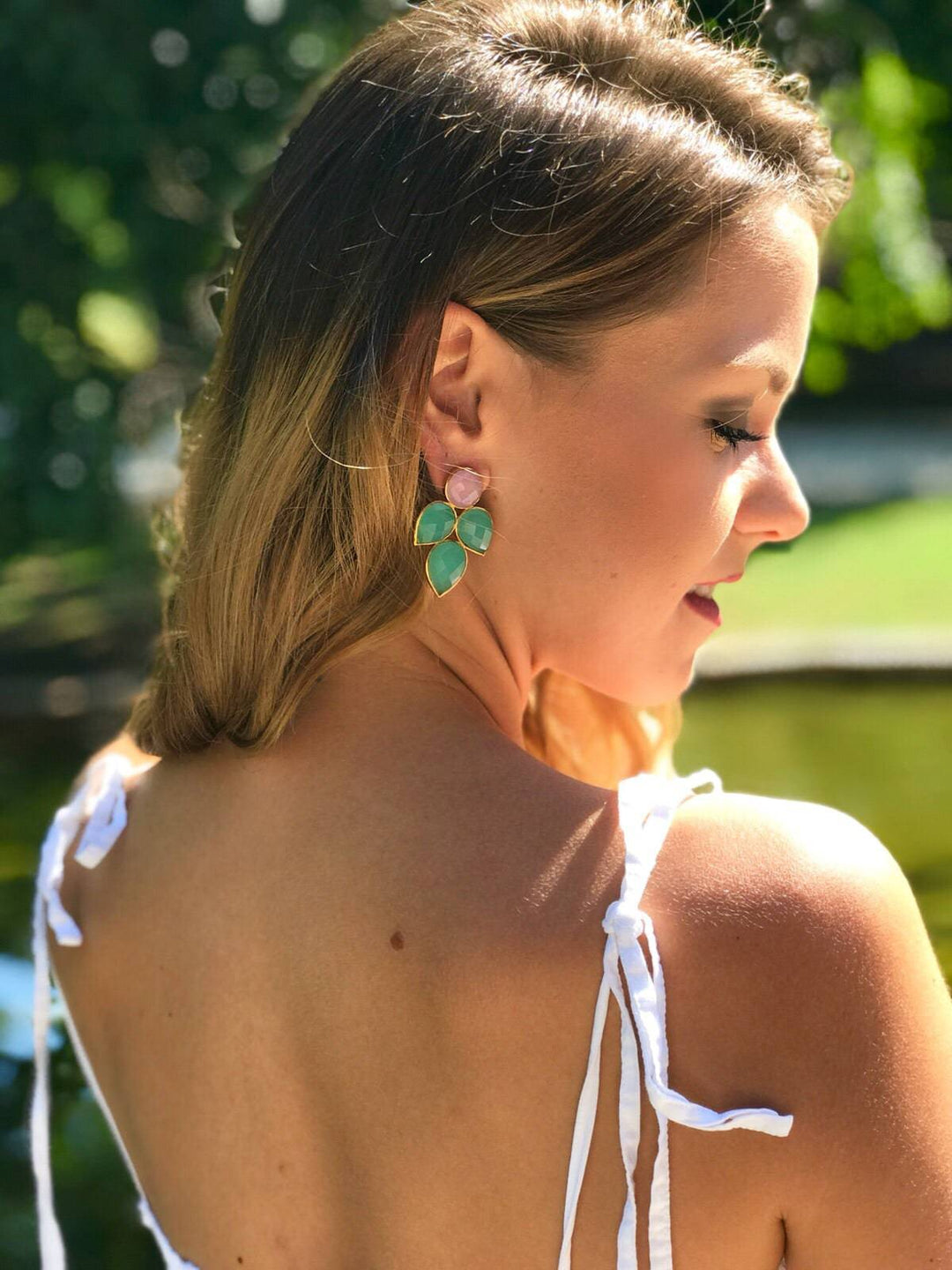 Pendientes con piedras Hortensia Rosa y Aguamarina - Mestiza Joyas