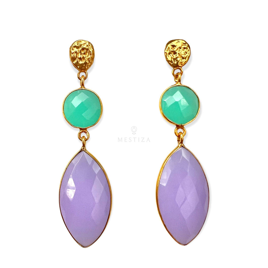 Pendientes con piedras Jaén Aguamarina y Lila - Mestiza Joyas