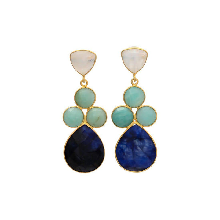 Pendientes con piedras Liz Luna, Amazonita y Zafiro - Mestiza Joyas
