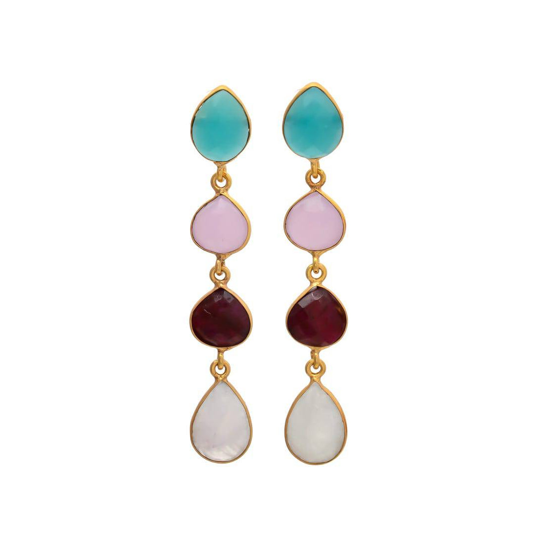 Pendientes con piedras Madame Aguamarina, Rosa, Granate y Luna - Mestiza Joyas