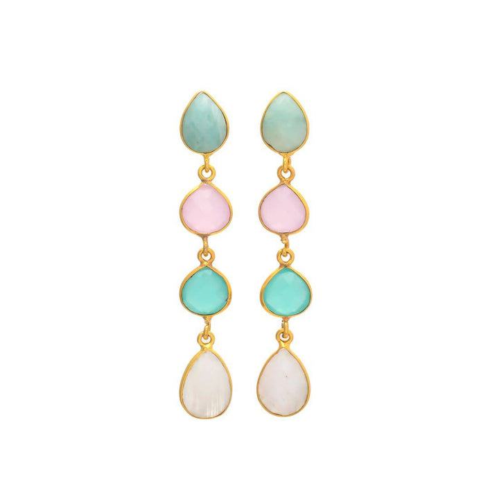 Pendientes con piedras Madame Amazonita, Rosa, Aguamarina y Luna - Mestiza Joyas