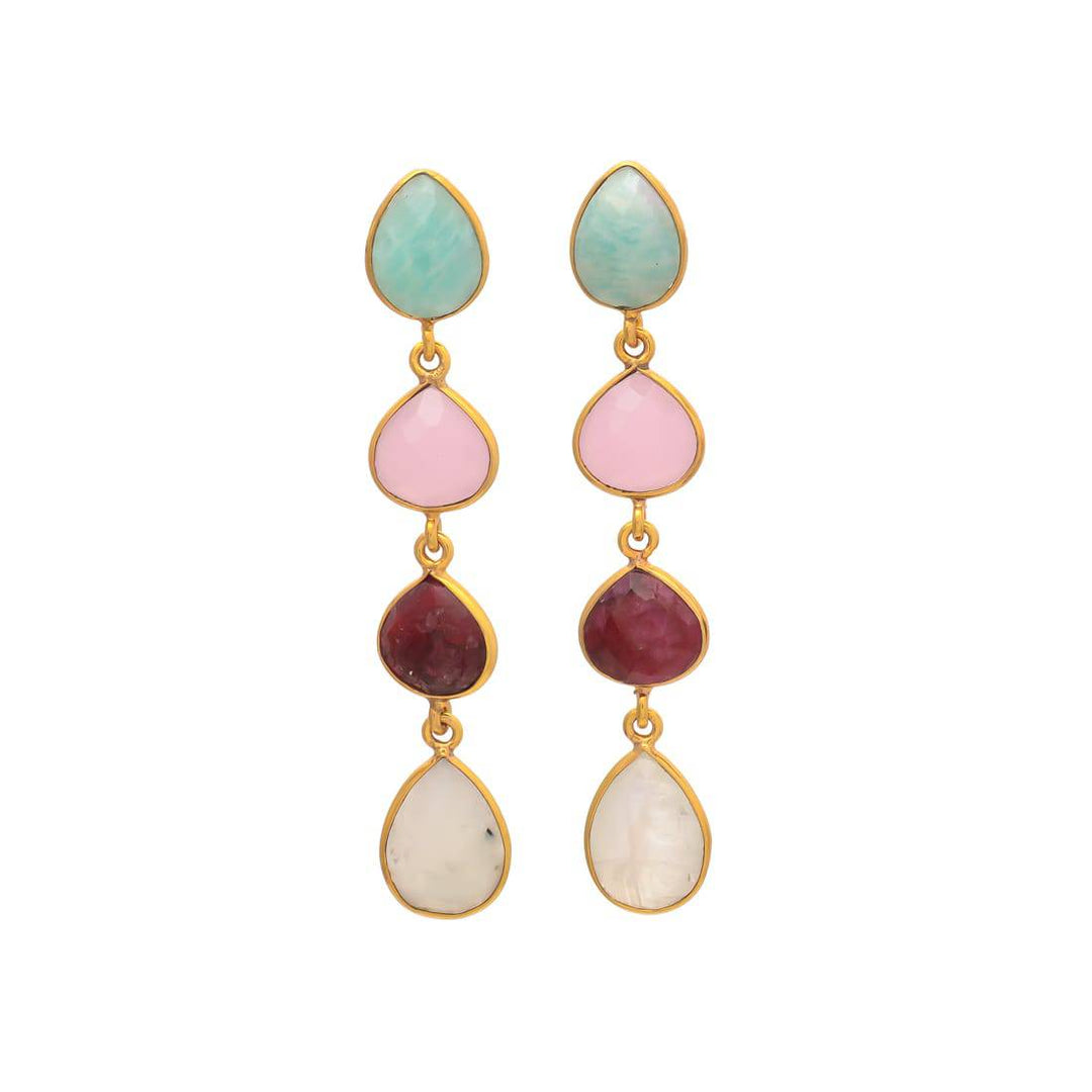 Pendientes con piedras Madame amazonita, rosa, granate y luna - Mestiza Joyas