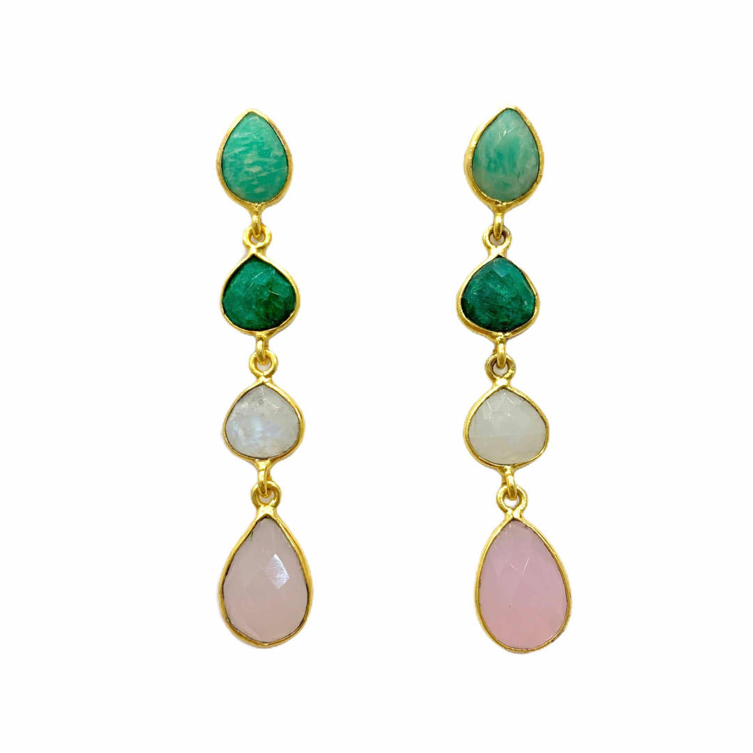 Pendientes con piedras Madame Amazonita, Verde, Luna y Rosa - Mestiza Joyas