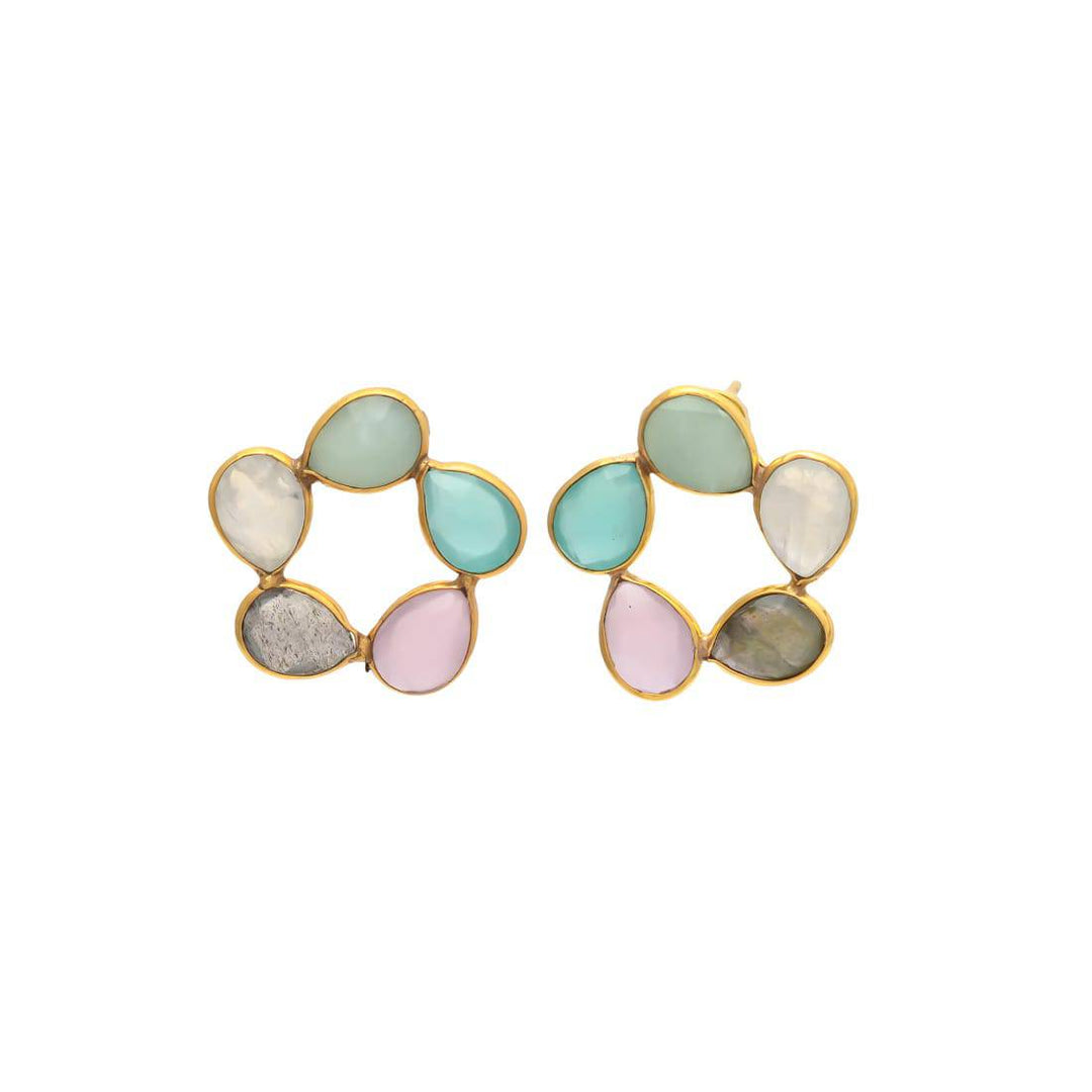 Pendientes con piedras Mallorca Amazonita, Aguamarina, Rosa, Labradorita y Luna - Mestiza Joyas